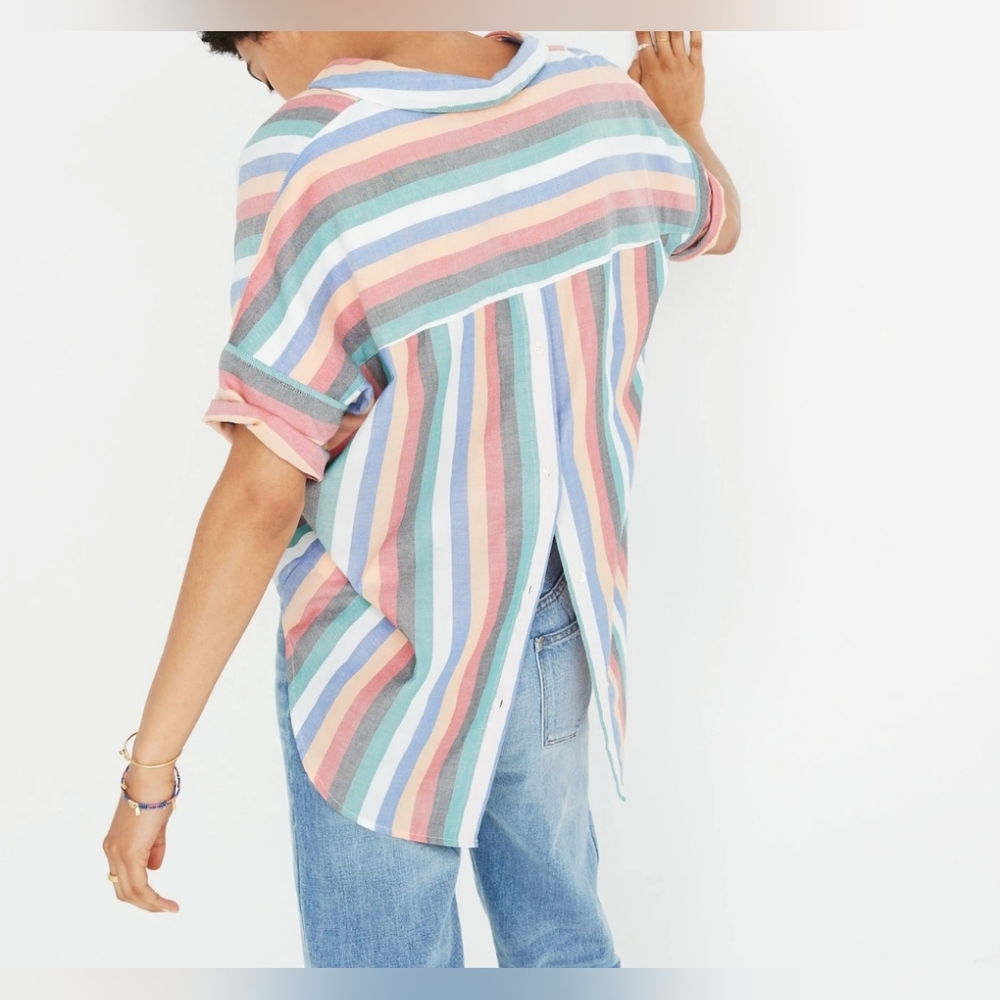 Madewell Preppy Courier Button-Back Shirt in Festival Stripe Size Small - Picture 3 of 16